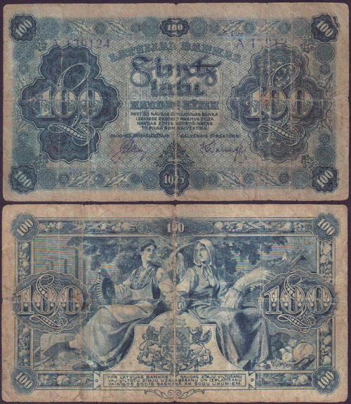 1923 Latvia 100 Latu (aFine)